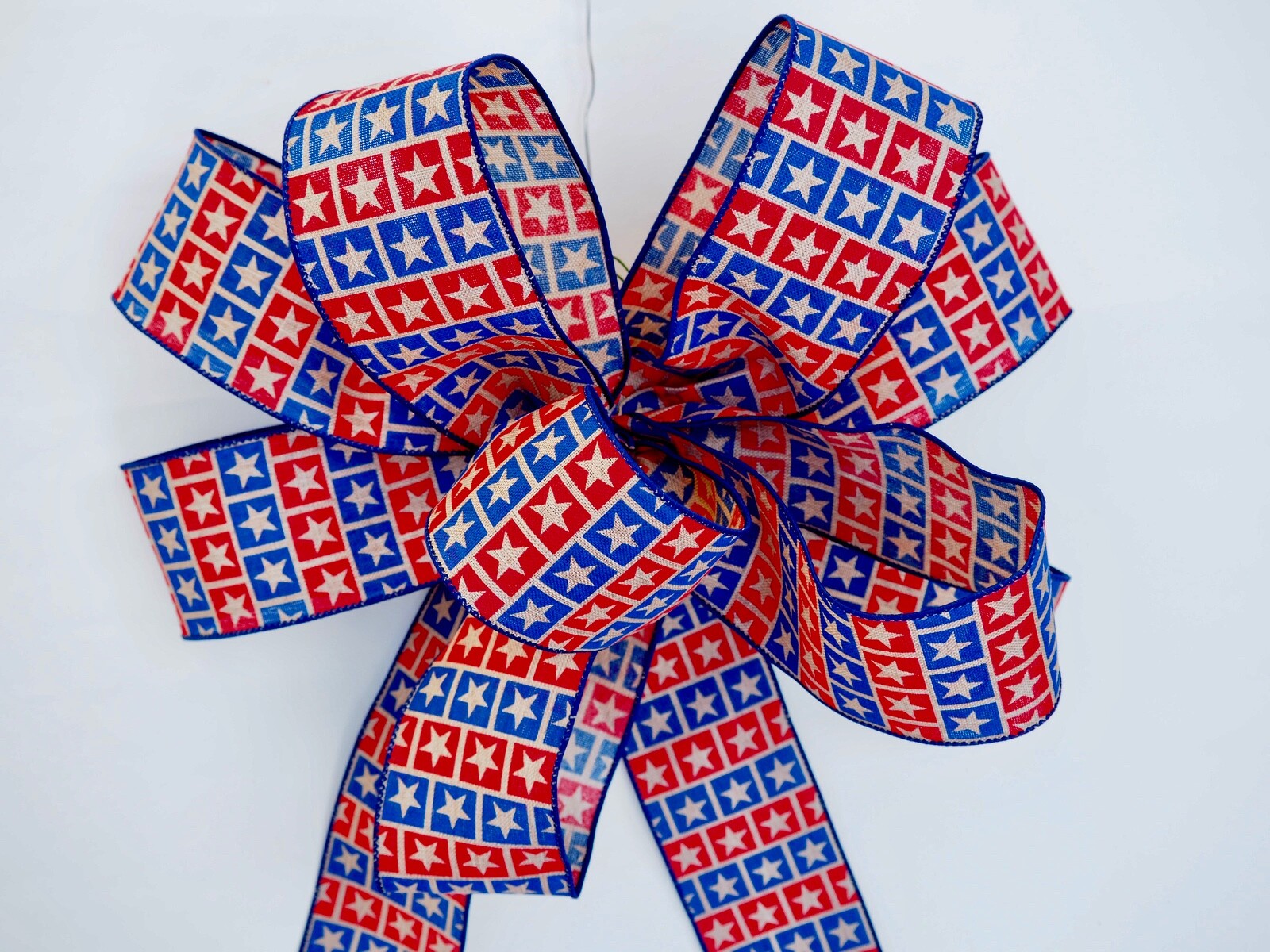 Patriotic Bow with Wired Ribbon for Wreath Decorative Bow