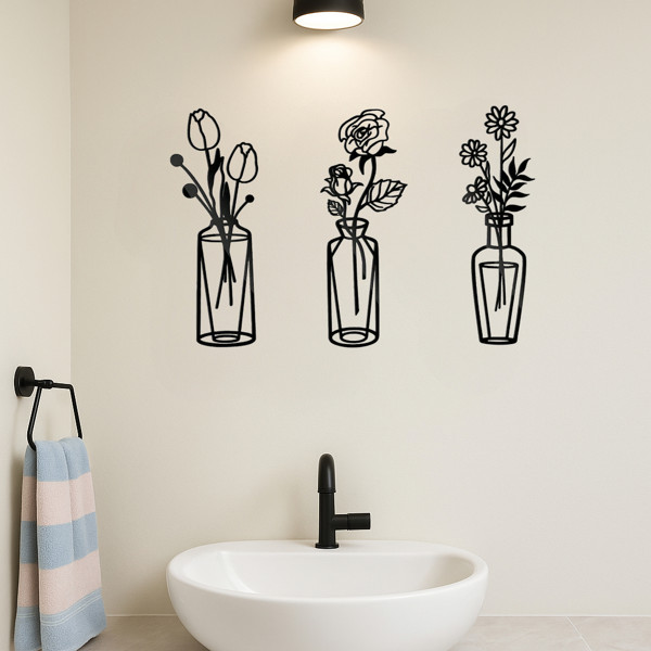3 Pieces Metal Flower Wall Art, Minimalist Farmhouse Home Decor for Bathroom