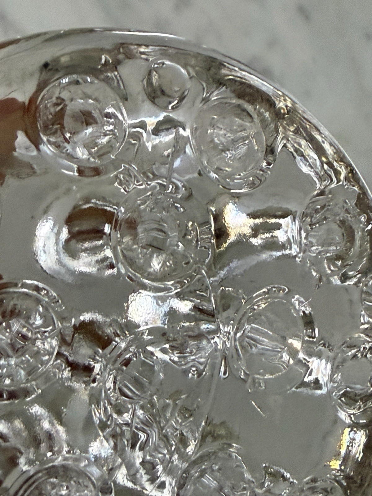 Vintage Thick Heavy Round 16-Hole Glass Flower Frog 3-3/4″ Diameter