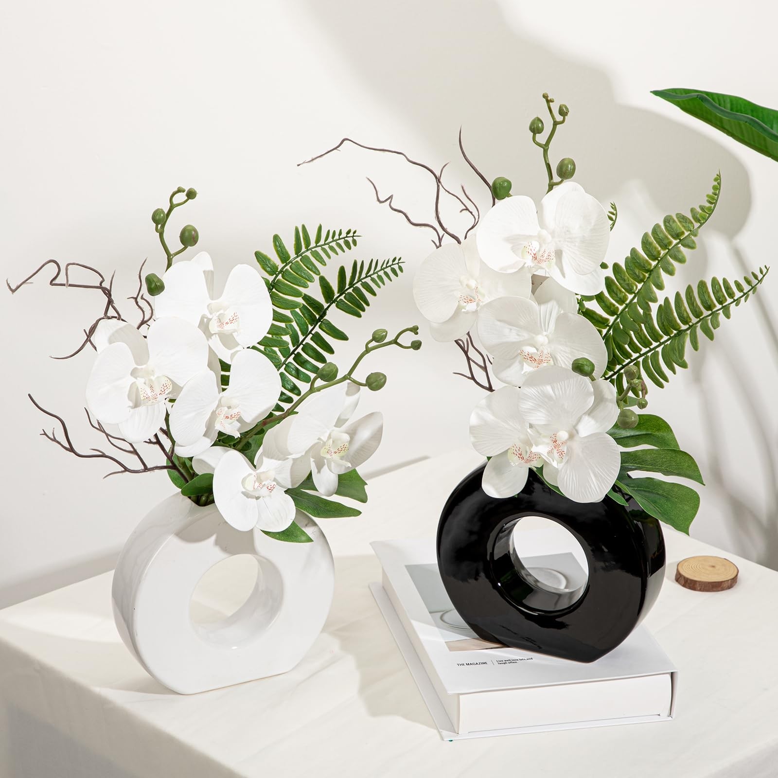 Orchid Artificial Flowers 16.1” White Orchid Silk Flowers with Ceramic Vase …
