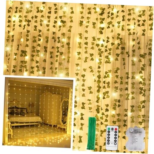12 Pack Artificial Ivy Leaf Plants with 240 LED Window Curtain String Lights,