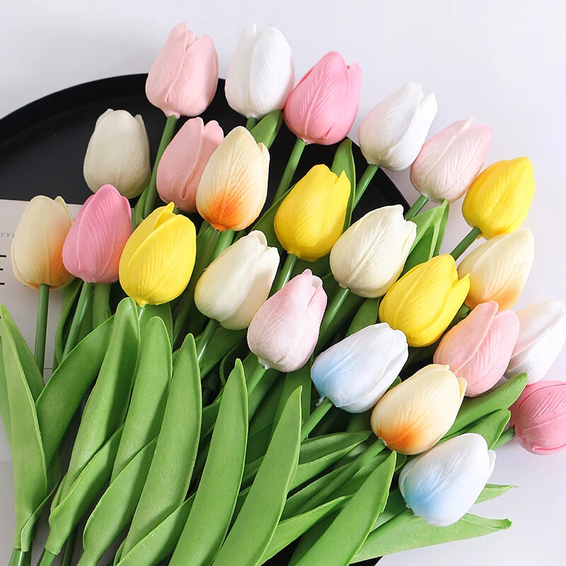 New 5/10Pieces Of Artificial Plant Tulip Soft Pole Room Dining Table Decoration