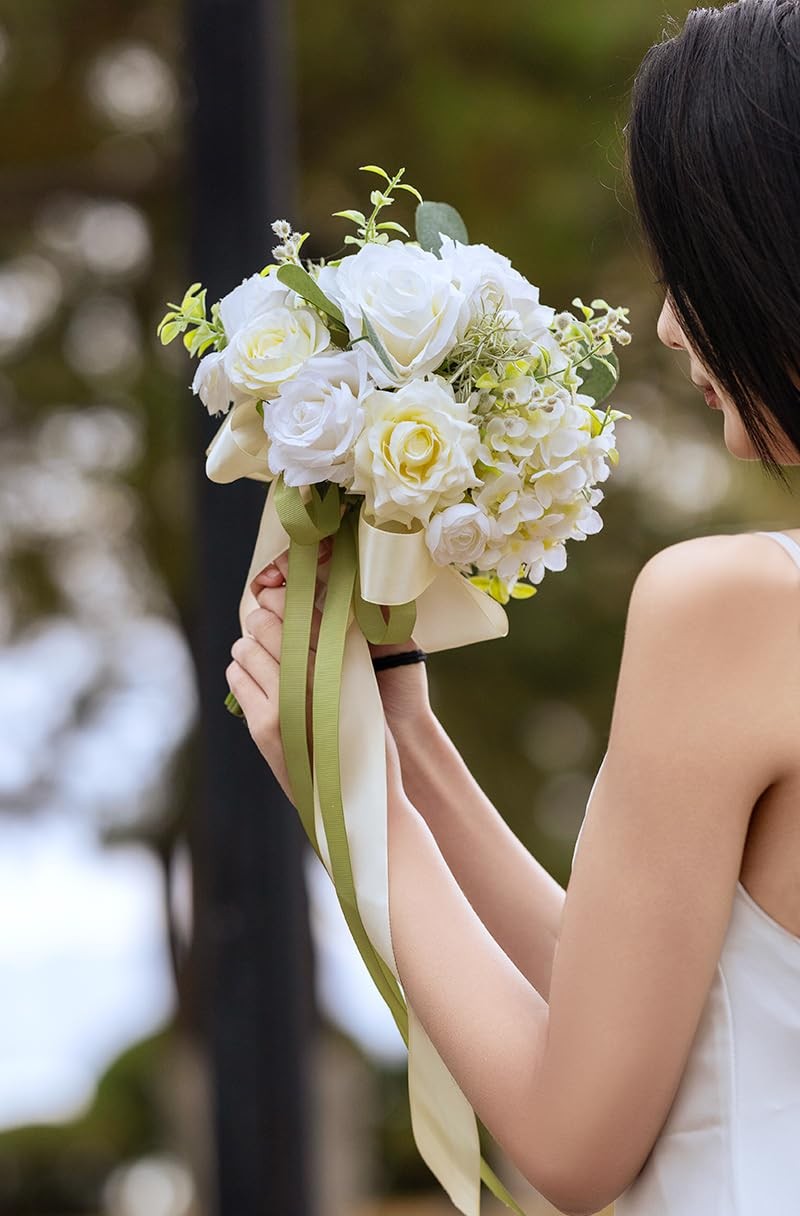 Wedding Bridal Bouquet Bridesmaid Artificial White Rose Church Home Decor
