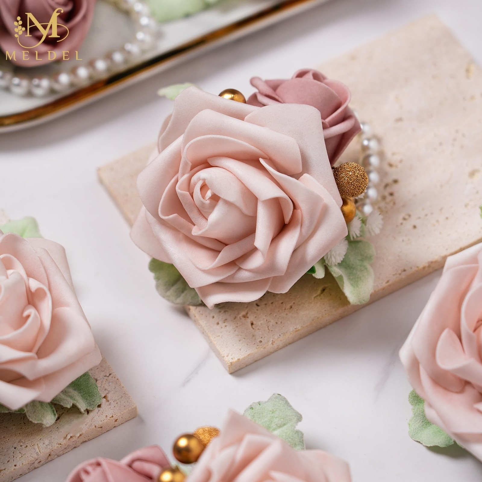 6 PCS Dusty Pink Wrist Corsage Homecoming Flower Bridesmaid Prom Wedding