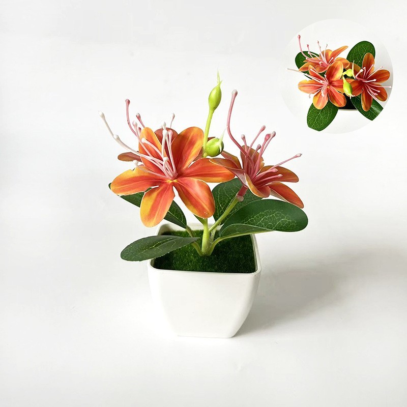 Artificial Jasmine Arrangement 4.9 inches in White Square Pot with Moss Liner
