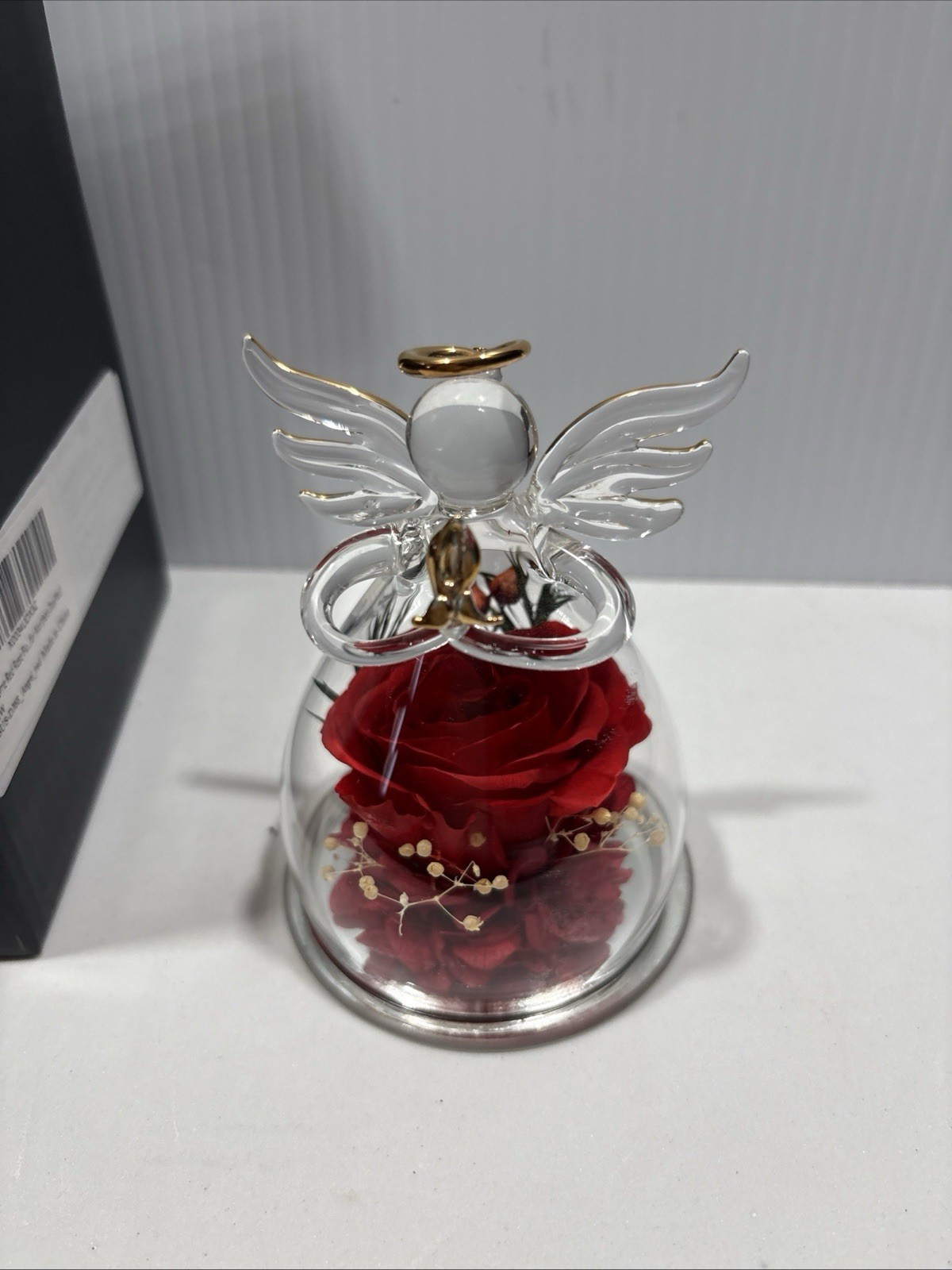 Glass Angel Flower Gifts Preserved Flower Red Rose in Figurines 3” Approx