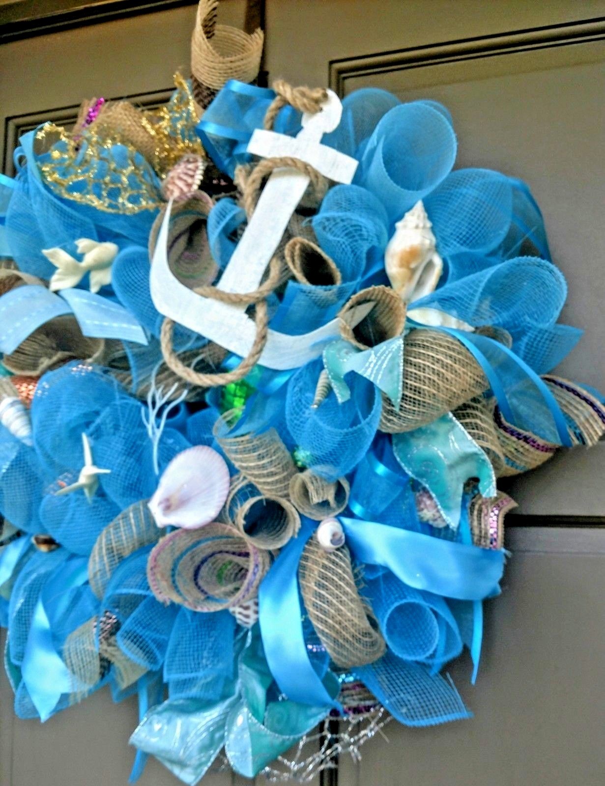 Summer Nautical Beach Wreath Large 24″ Handmade Front Door Shell Coastal Decor