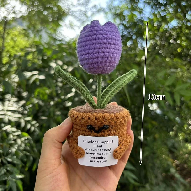 Crochet Artificial Tulip Sunflower Potted Hand Woven Knitted Home Decoration