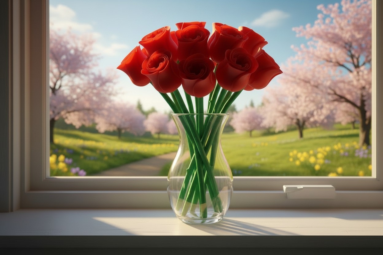 12 red roses with stems 3D Printed Great for all occasions – Home/Office Decor