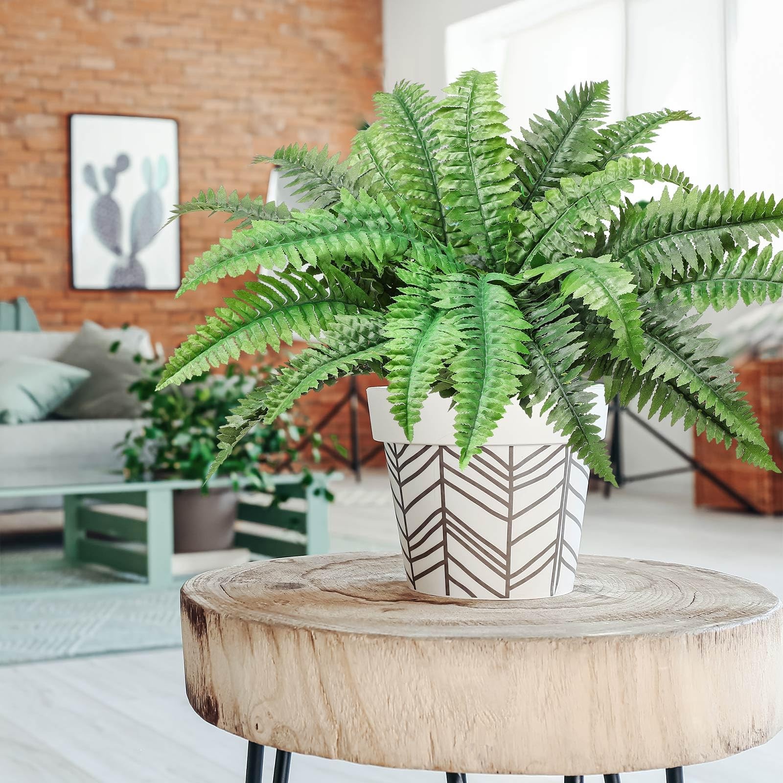 Fake Ferns Potted Plant, Artificial Boston Ferns in Pot, 24 Leaves for Outdoo…