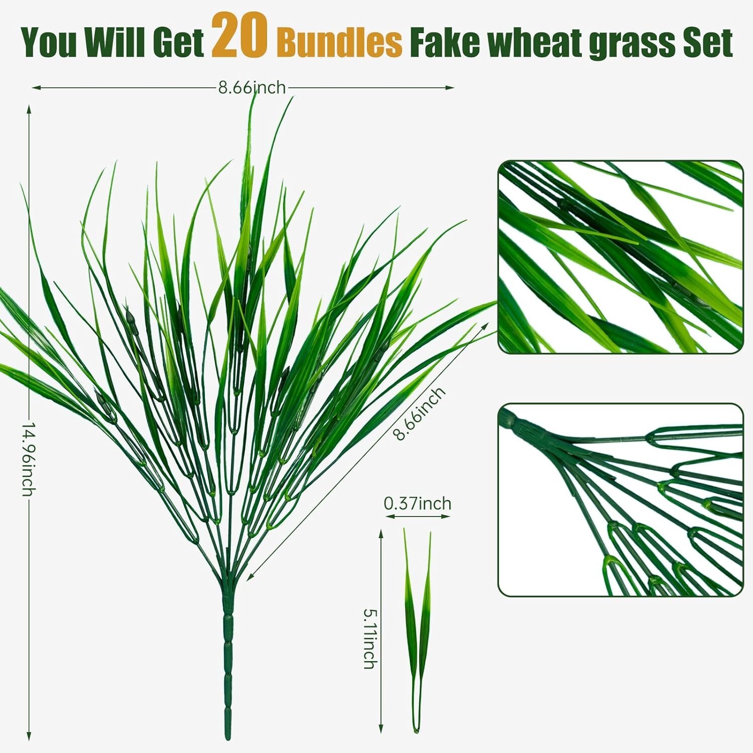 20pcs UV Resistant Faux Wheat Grass for Lifelike Outdoor Decor – Greenery Shrubs
