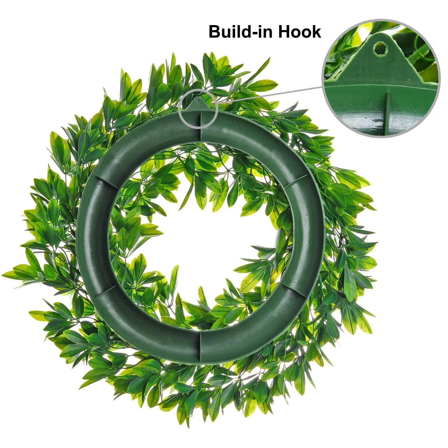 17″ Artificial Green Leaves Wreath, Artificial Boxwood Wreath