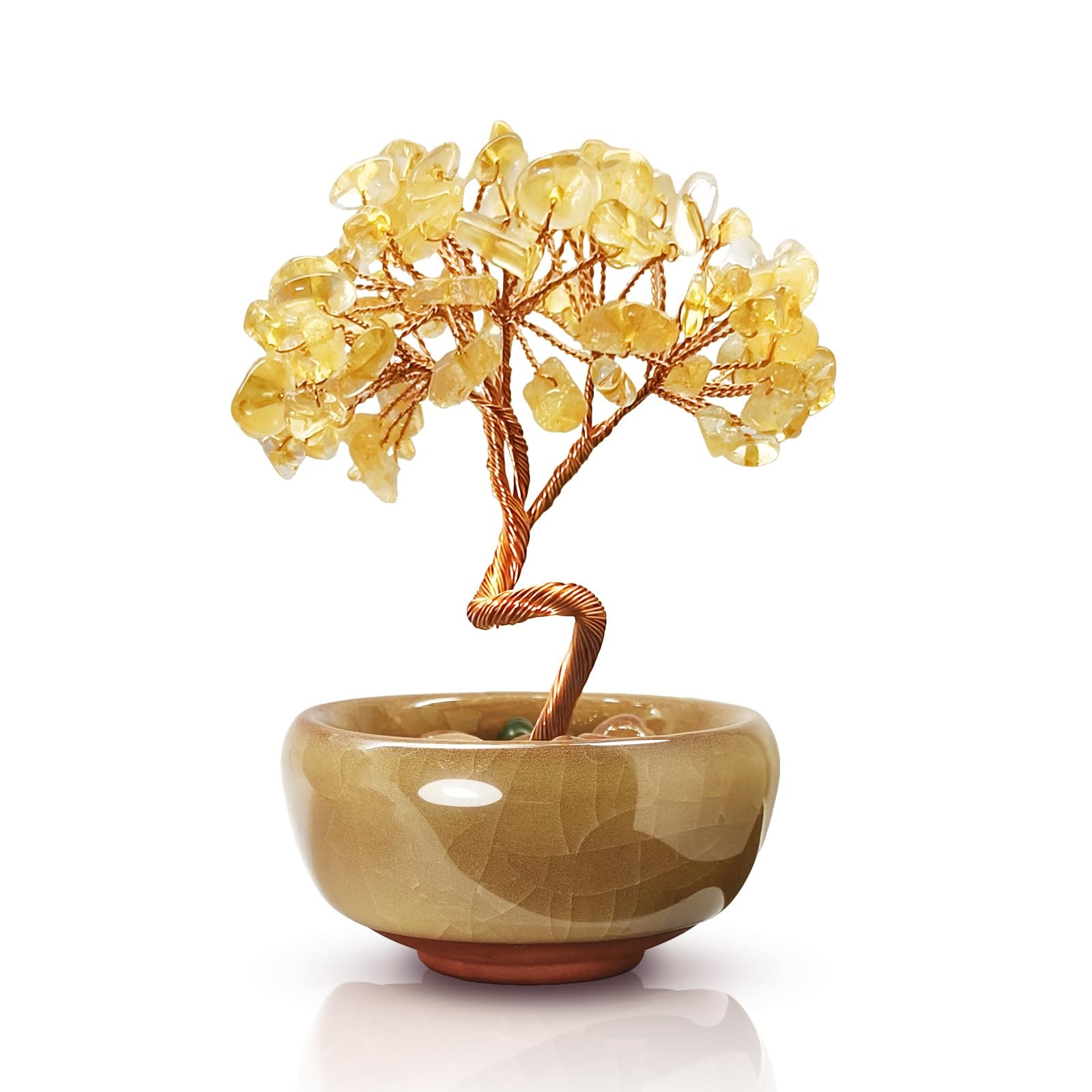 Mini Citrine Crystal Money Tree,Wealth Home Office Desk Decor,Handmade Copper…