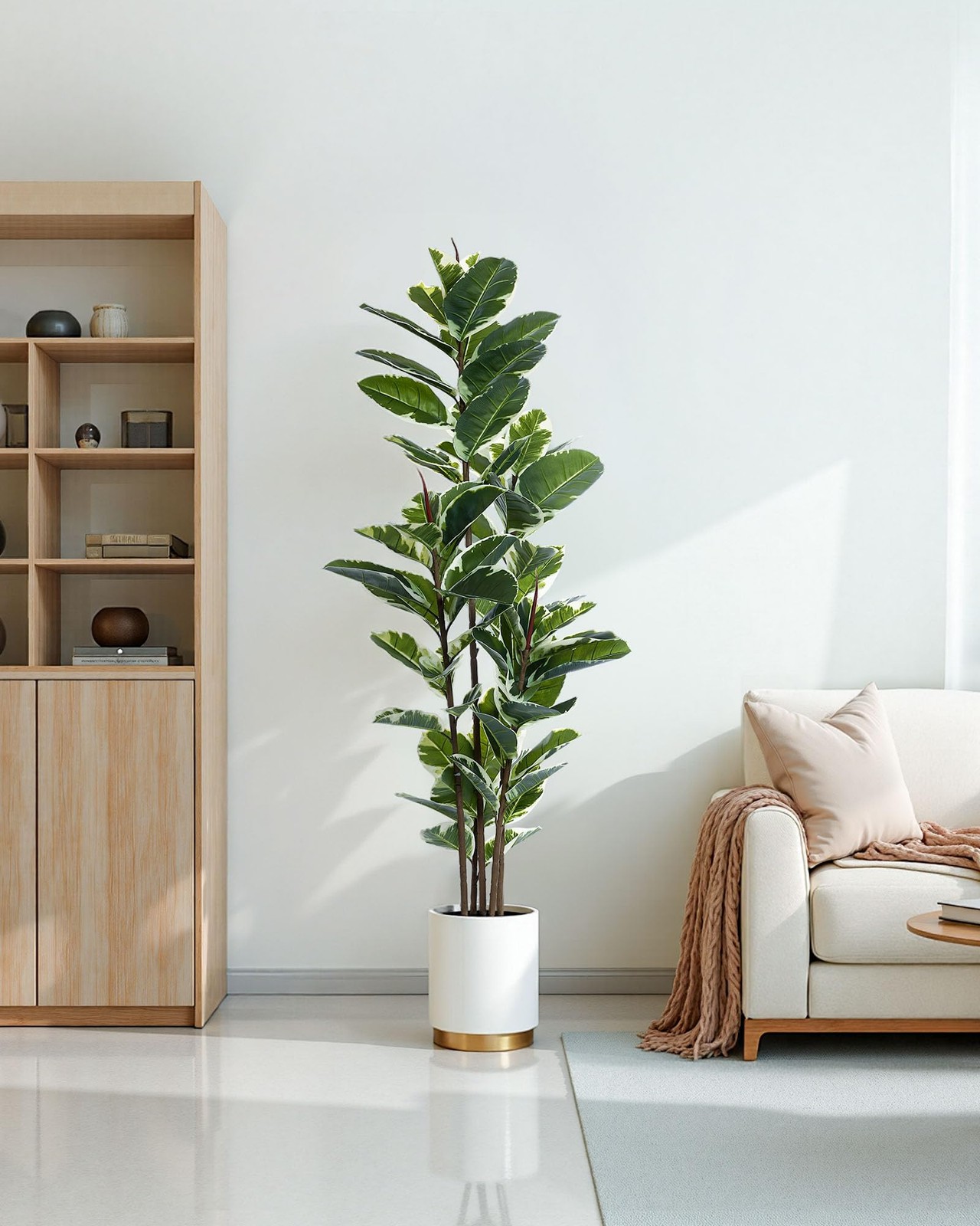 Artificial Rubber Tree Plant 6ft Tall Faux Ficus Tree Potted Fake Tropical Pl…