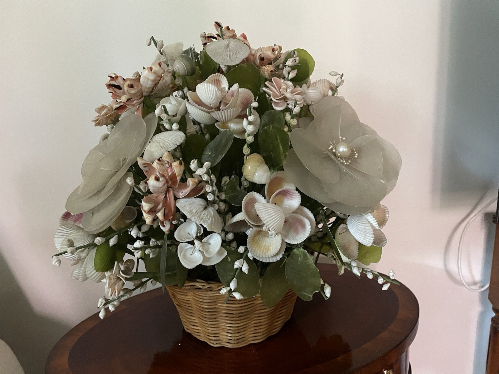 17″ Vintage Floral Centerpiece Seashells Flower Bouquet Arrangement capiz coral