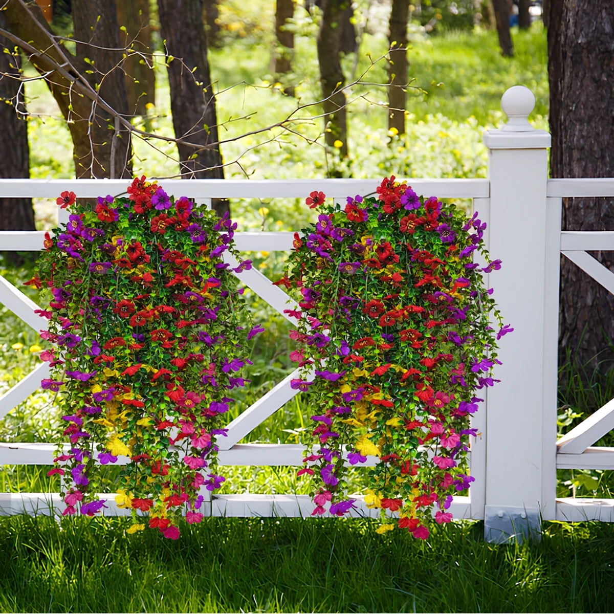 4 Pcs Artificial Hanging Flowers UV Resistant Outdoor Garden Silk Plants