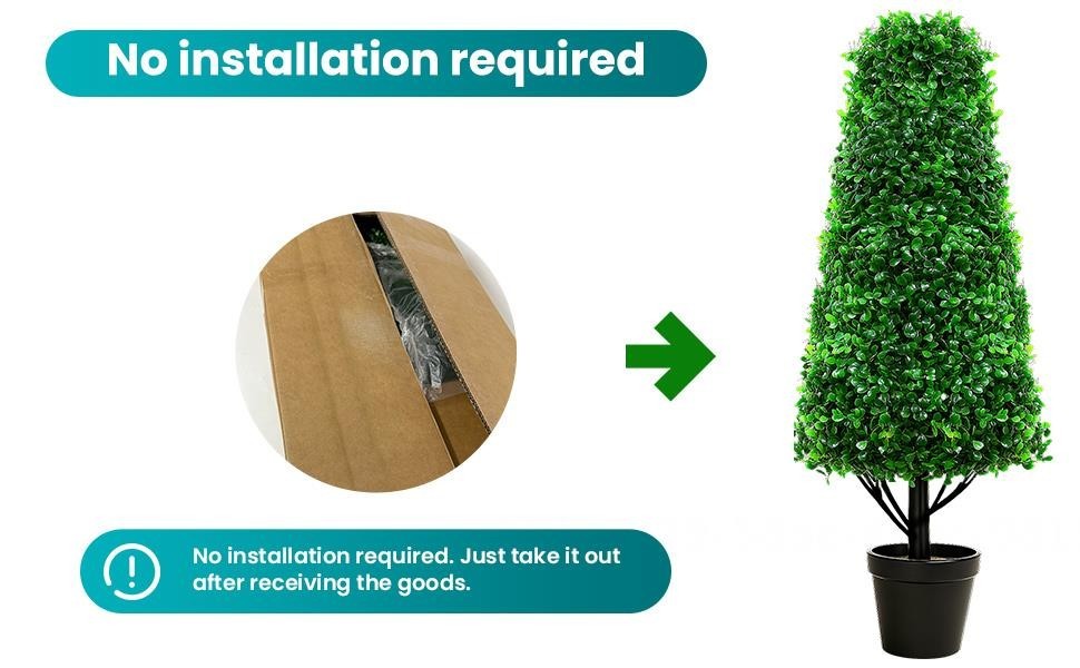 2 Pack 48.8″ Artificial Boxwood Topiary, Faux Potted Plant with Black Planter