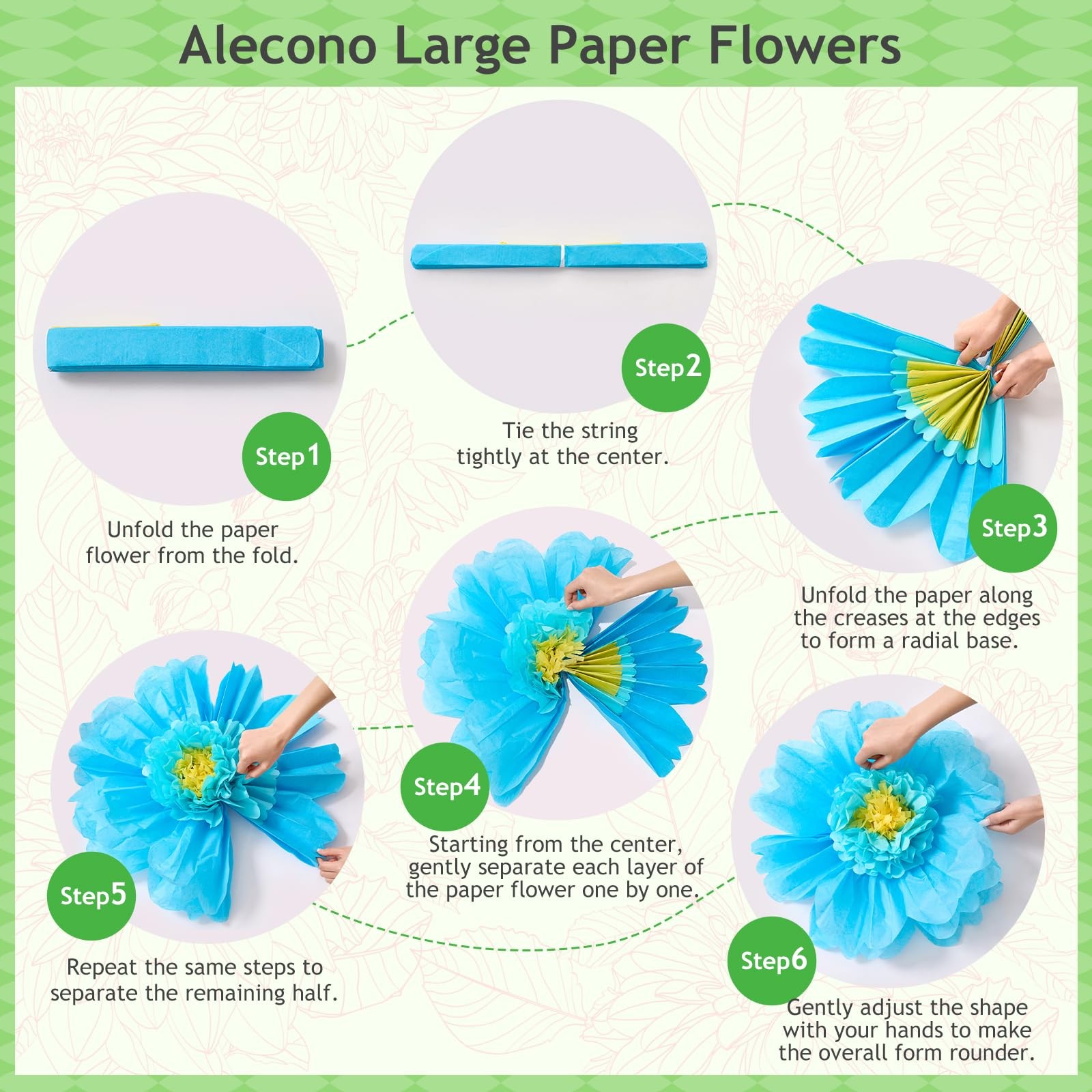 6 PCS Giant Paper Flowers Handcrafted Tissue 31x24x20 Inch Floral Backdrop