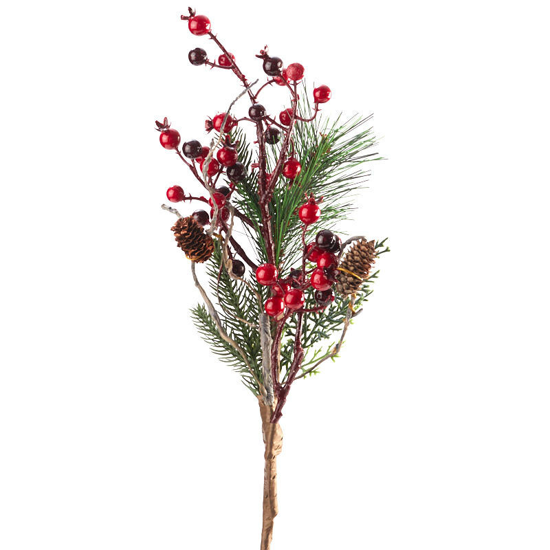 Set of 4 Artificial 16″ Pine and Berry Sprays with Pine Cones