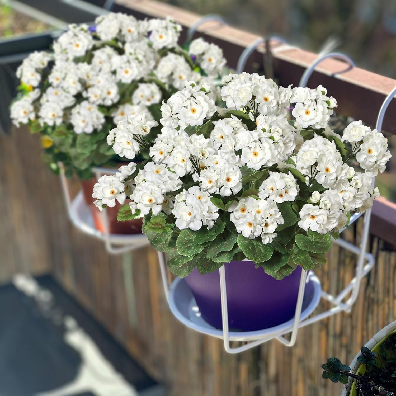 3 Pack UV Resistant Artificial Geranium Flowers for -Round Outdoor Beauty