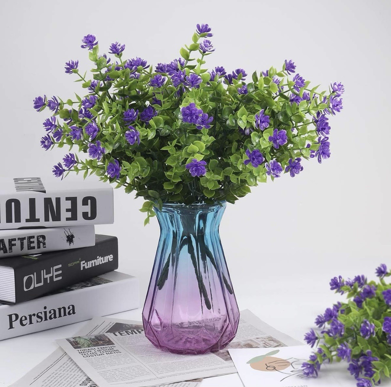 Lot of 18 Artificial Purple Mini Flower Bushes Greenery Stems Fake Plants Decor