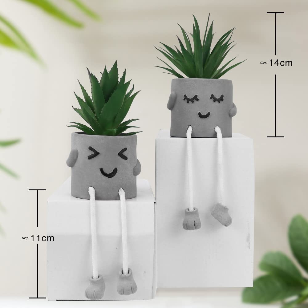 4 PCS Creative Artificial Succulent Plants Cement Pot Hanging Leg Decor Set