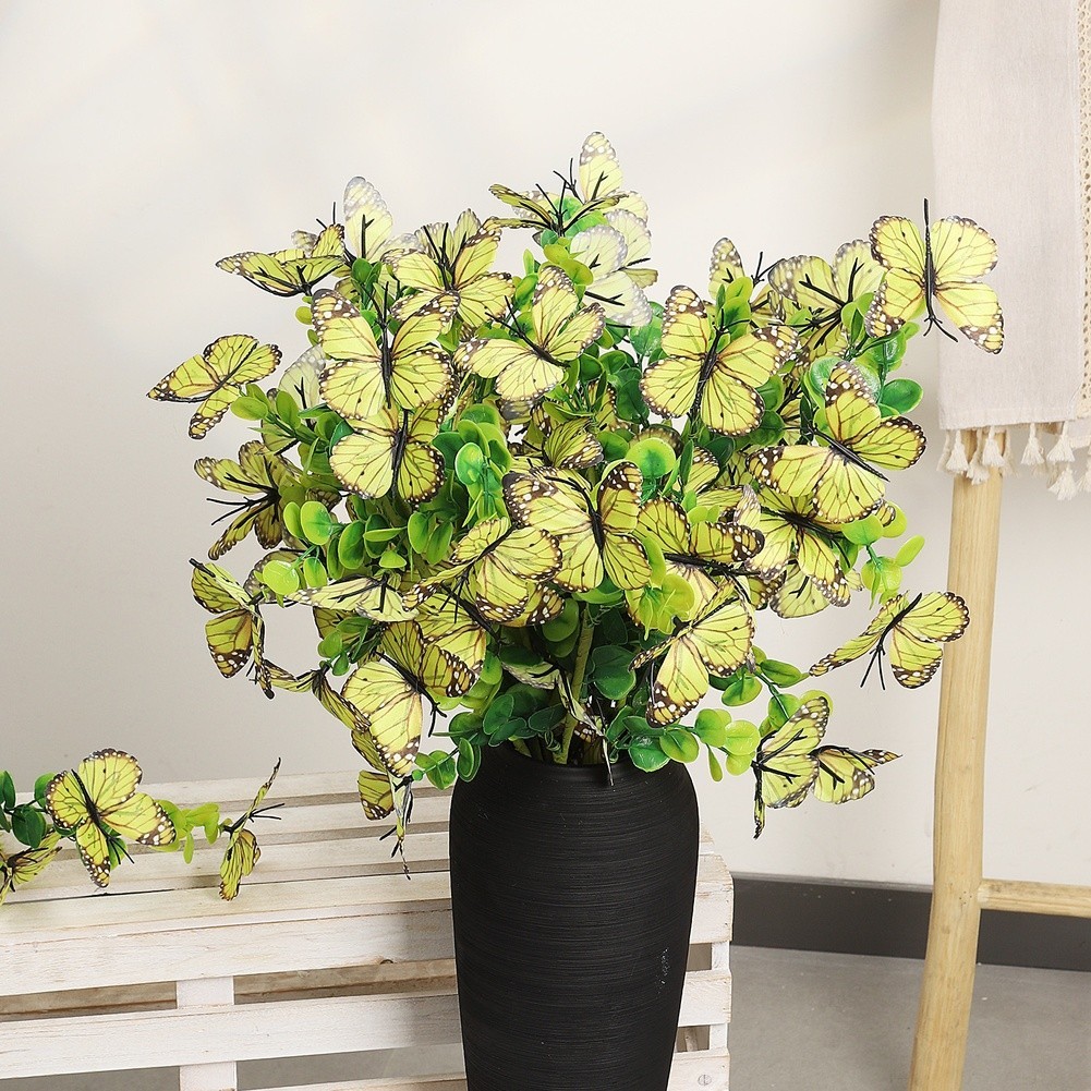 Eucalyptus Style Artificial Flower Branch with Butterflies 56cm Height