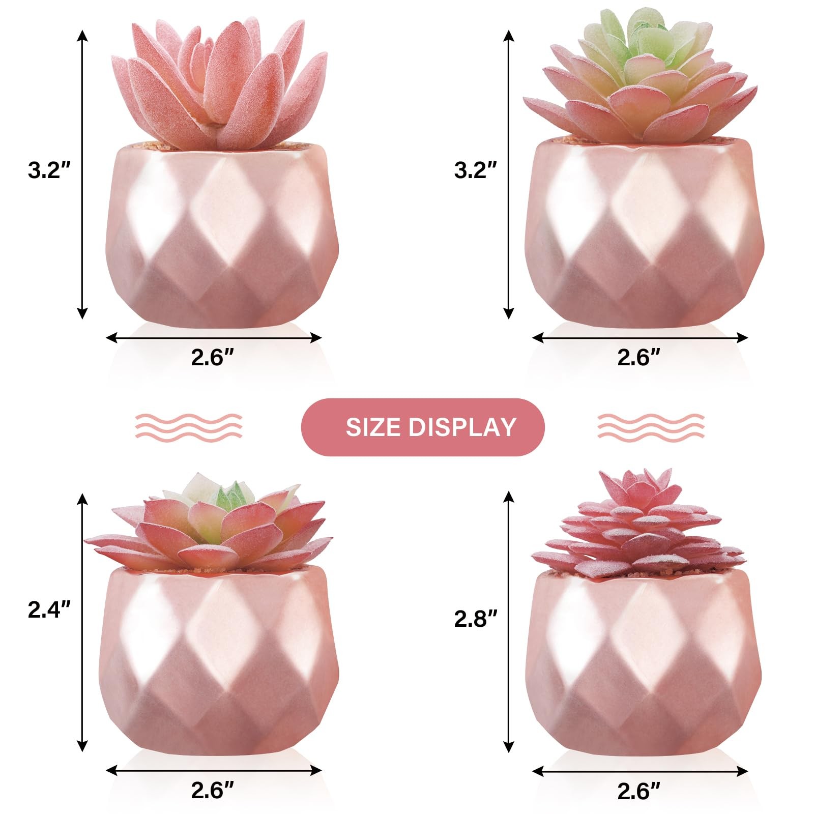 4 Pack Artificial Faux Succulents in Pots, Mini Rose Gold Fake Plants for Des…
