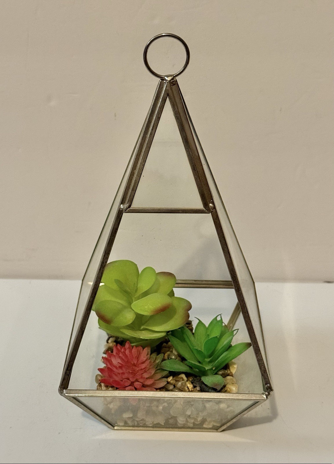 Geometric Pyramid Terrarium Hanging/Tabletop Planter Artificial Succulents