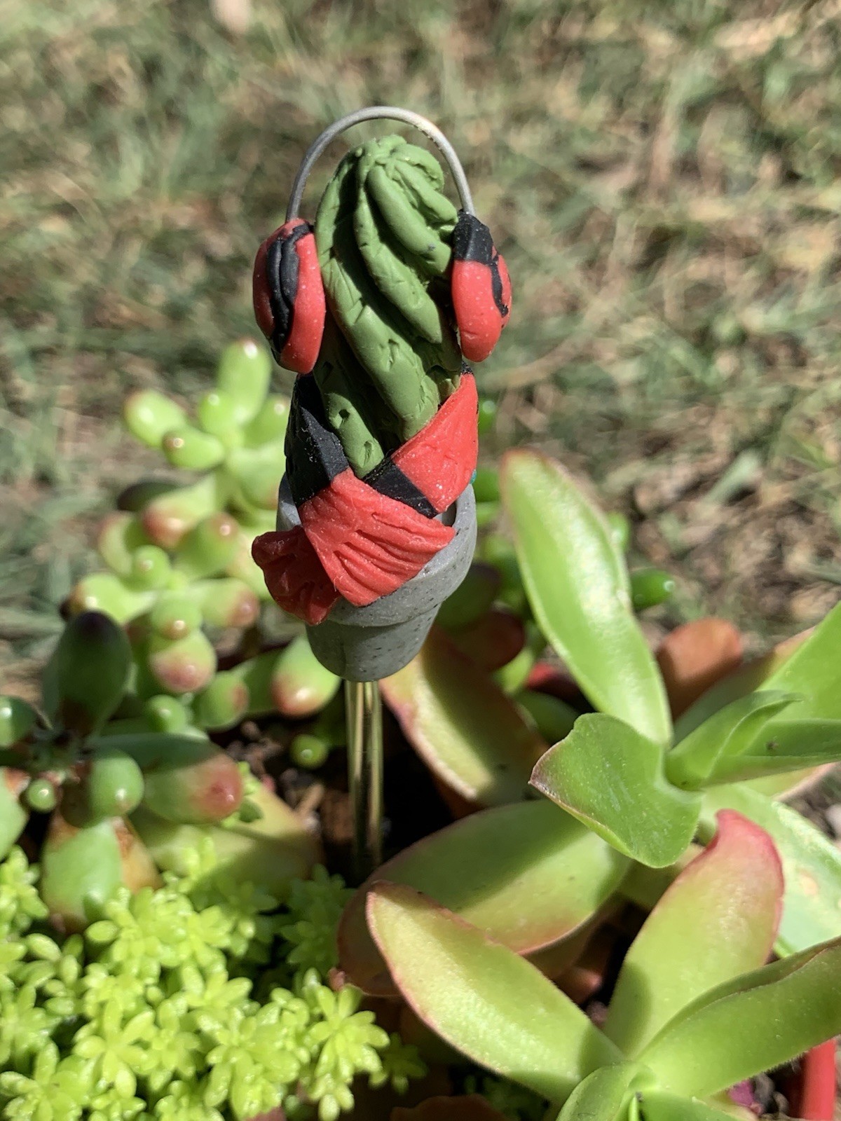 Handmade Polymer Clay One of A Kind Plant Stick “Pothead” Plant Deco WinterCacti
