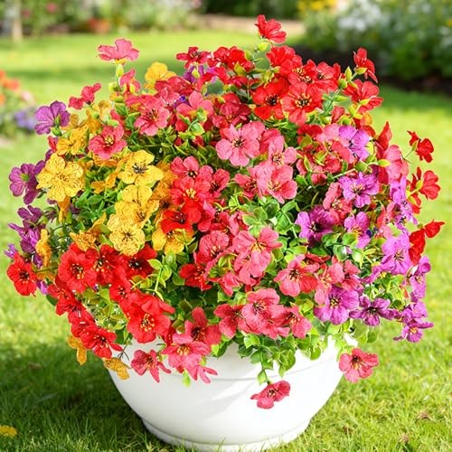 Artificial Flowers for Outdoor Faux Plants Multi Red+rose Red+purple+yellow