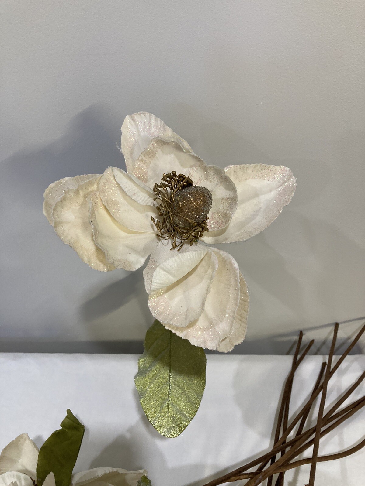 Magnolia Flower Stems 22 inch Long Large Set of 10 Gold Accents