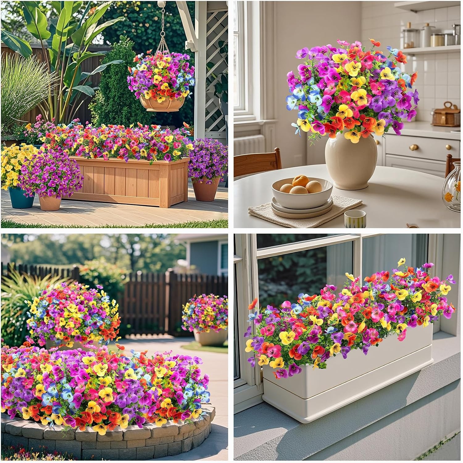 16 Bundles Artificial Pansy Flowers for Outdoors, Mixed Colors | Faux silk