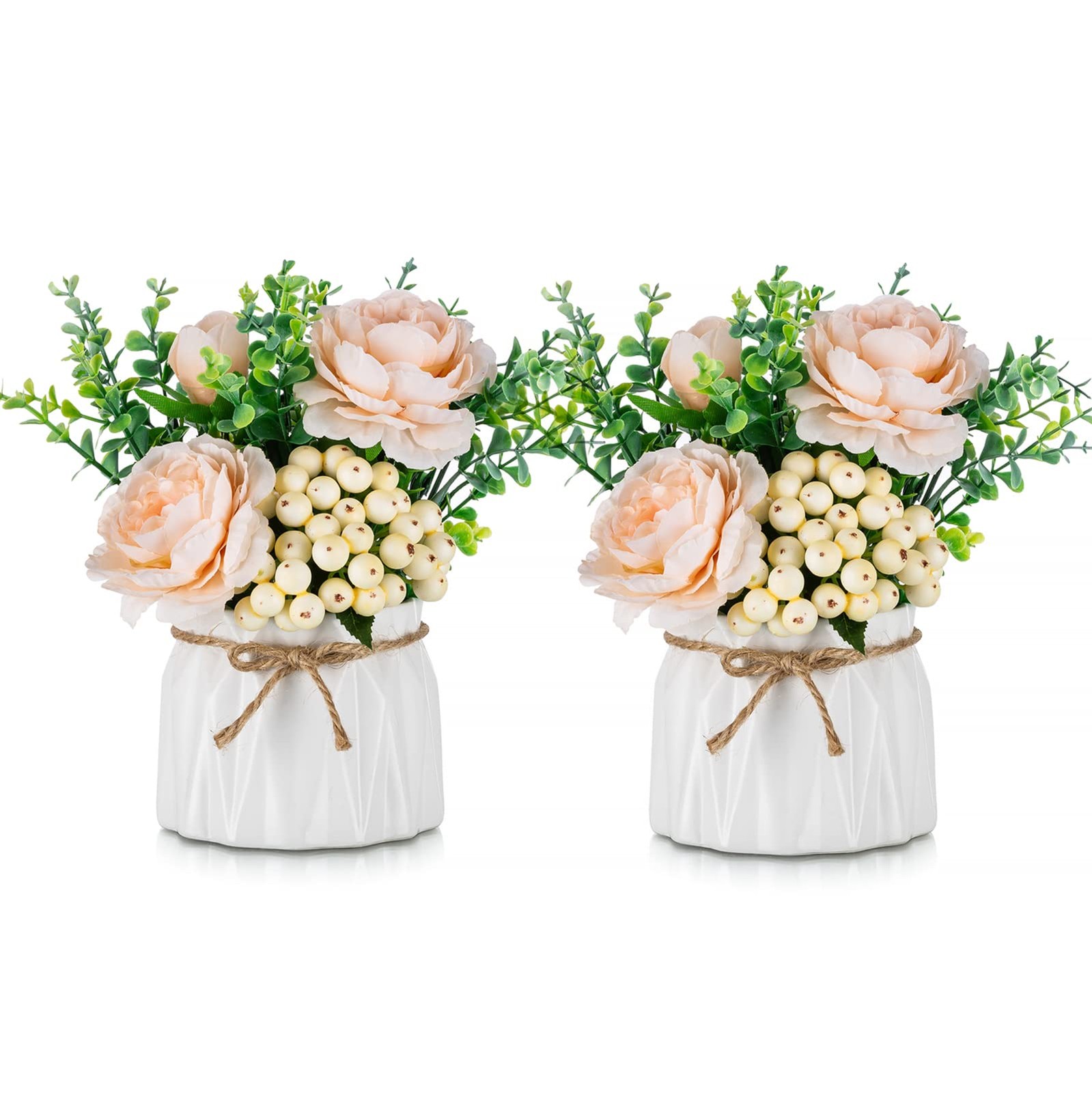 Table Decor Artificial Flowers Vase 7 Inch Small Fake Champagne Flower Arrang…