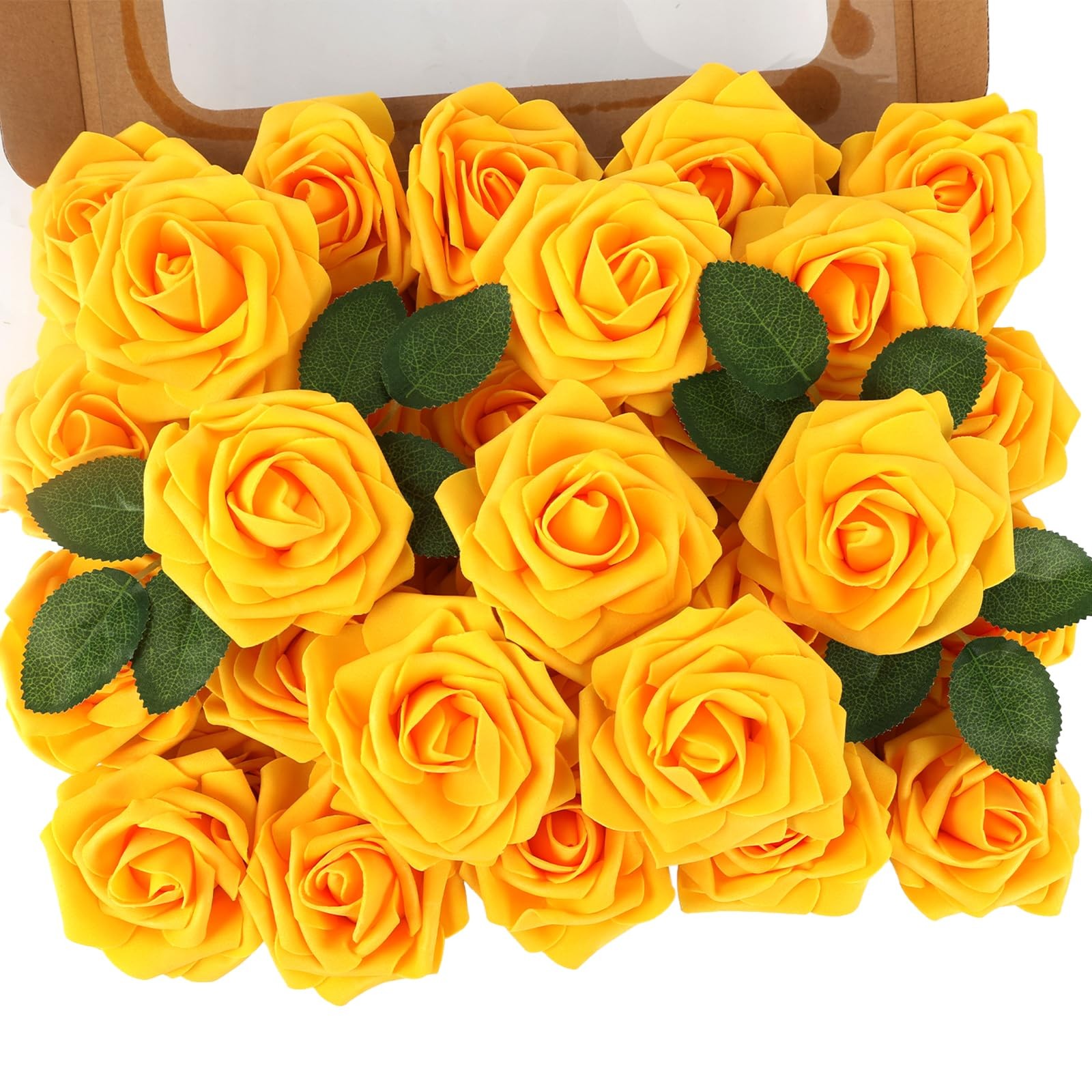Artificial Yellow Flowers 30PCS Real Touch Fake Flowers Soft Foam Roses with …