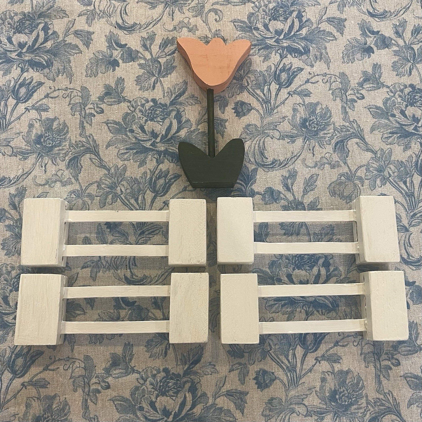 Handmade Wooden Tulip Fence Decor Cottagecore Farmhouse Shelf Sitter Folk Art