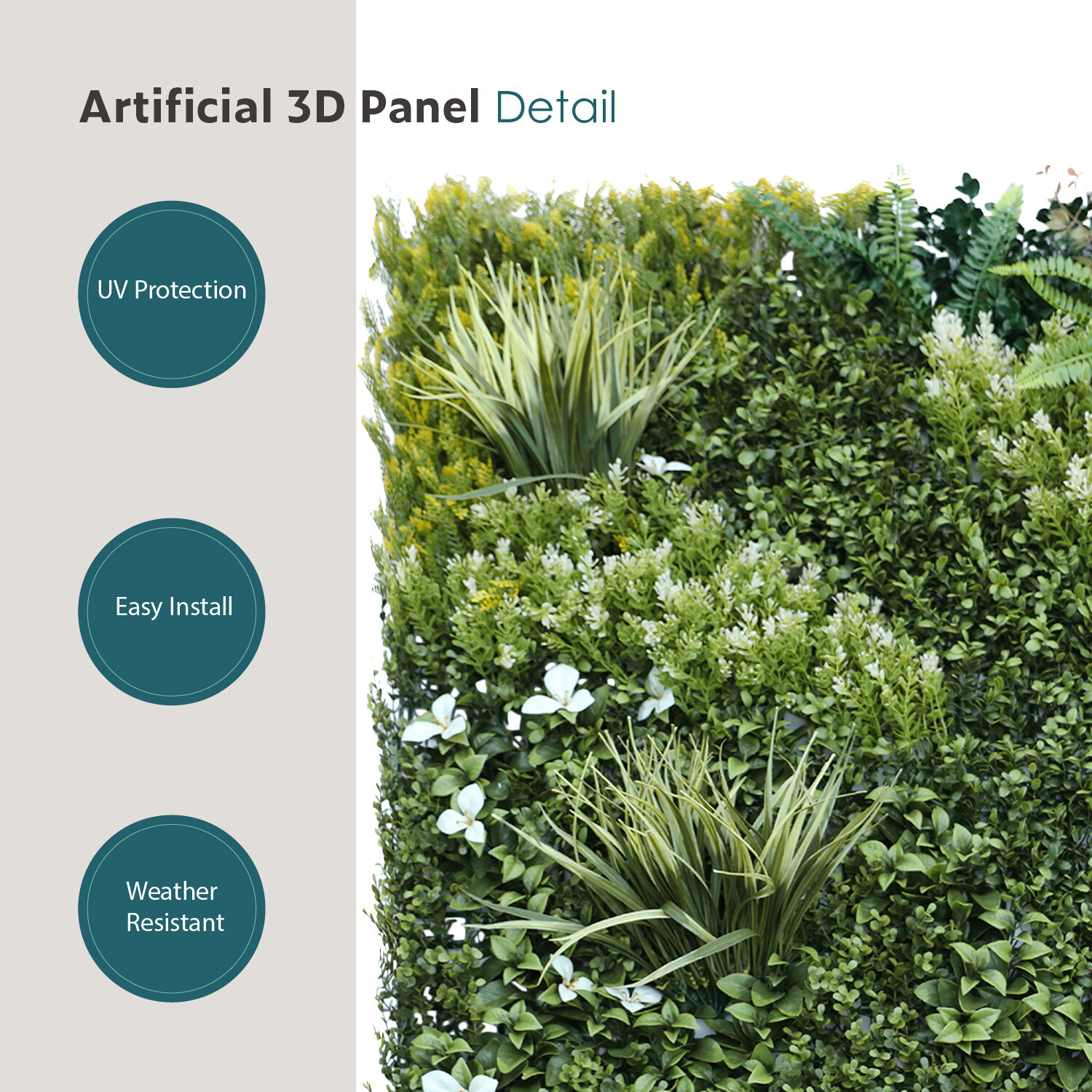 40×40 in Artificial 3D Mix Leaves #4 Mat Faux Fence Panel Wall Decor Grass Hedge