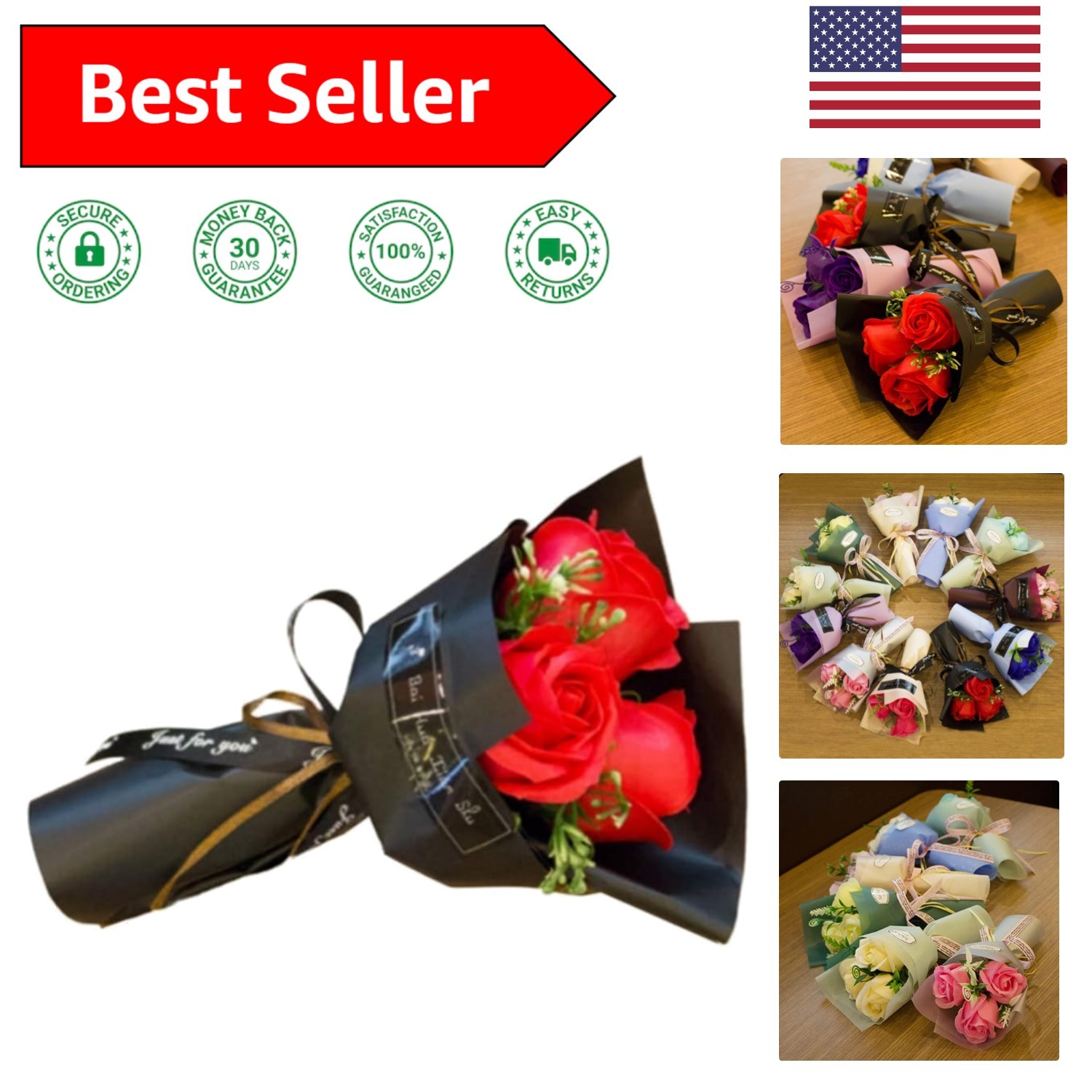 Luxury 3-Stem Soap Rose Bouquet – Red Preserved Floral Arrangement Gift