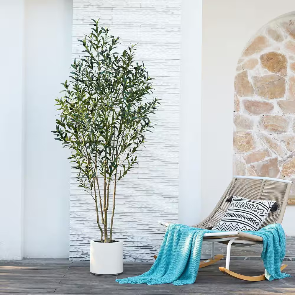 7Ft.Artificial Olive Tree Indoor/Outdoor- Faux Plant Uv-Resistant ,Dense Foli…