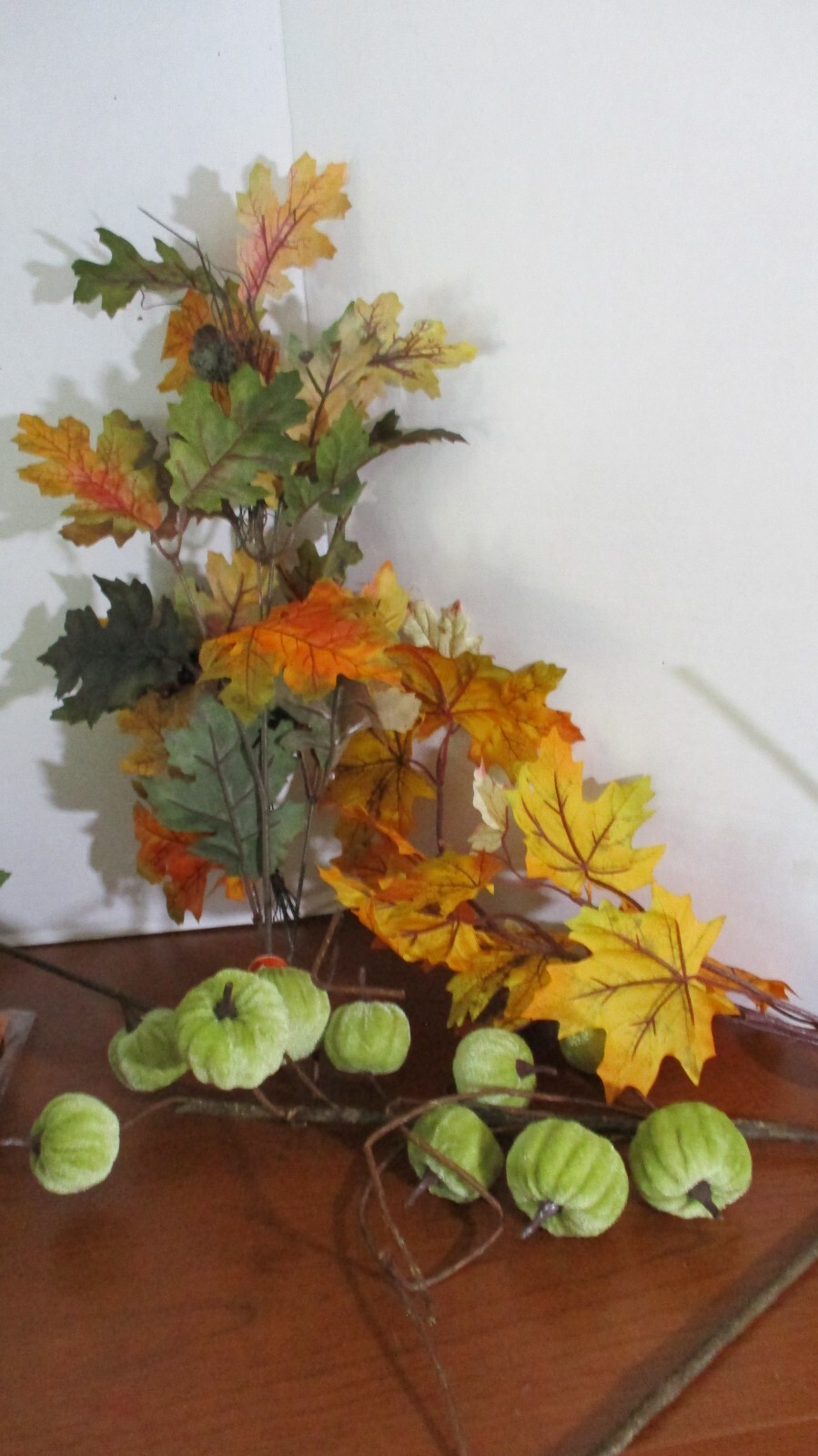 Set of 3~AUTUMN FALL LEAVES and GREEN PUMPKIN FLOWER STEMS / BUSH