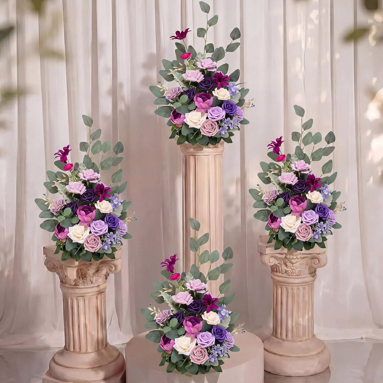 Purple 4 Pcs Free-Standing Wedding Aisle Floral Arrangements & Chair Decor