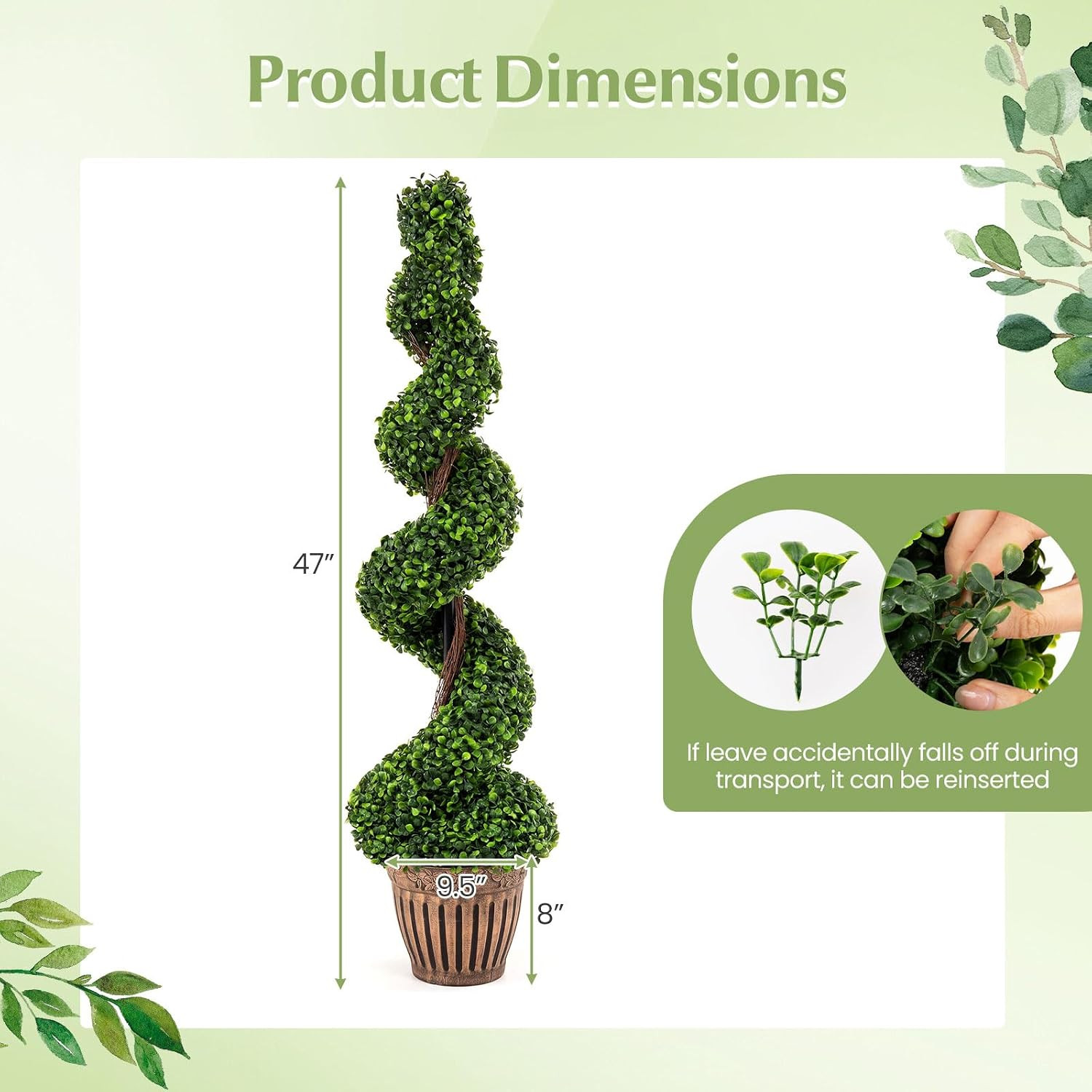 4 Ft Artificial Boxwood Spiral Topiary Tree, Fake Greenery Plants, Leaves & Ceme