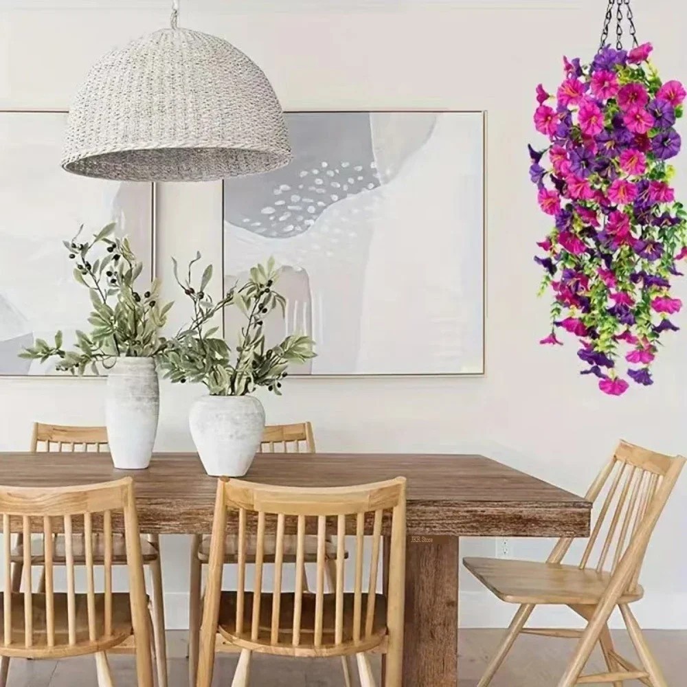 2PCS Artificial Morning Glory Vines UV Resistant Hanging Flowers Outdoor Decor..