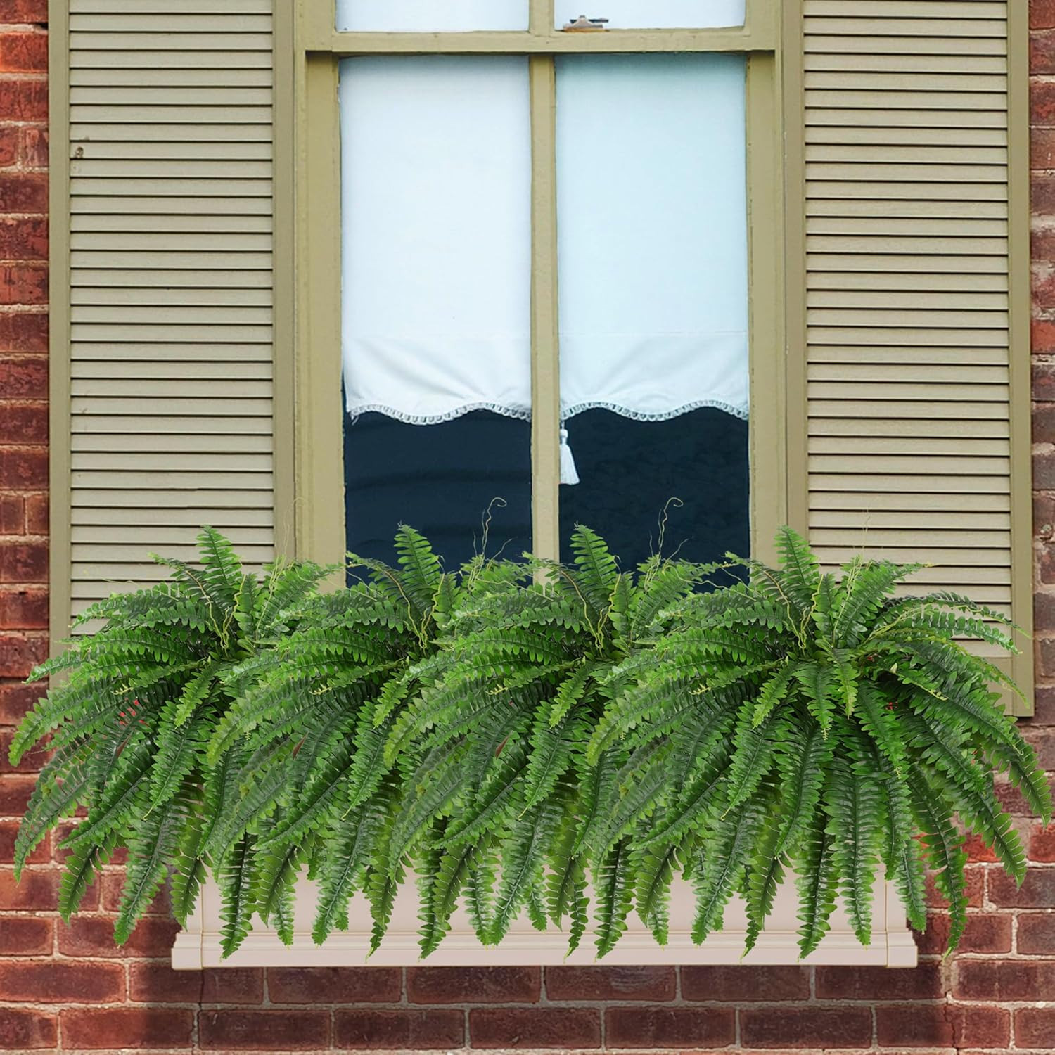 Artificial Boston Fern Bush- Set of 2 Large Artificial Ferns for Outdoors, 45Inc