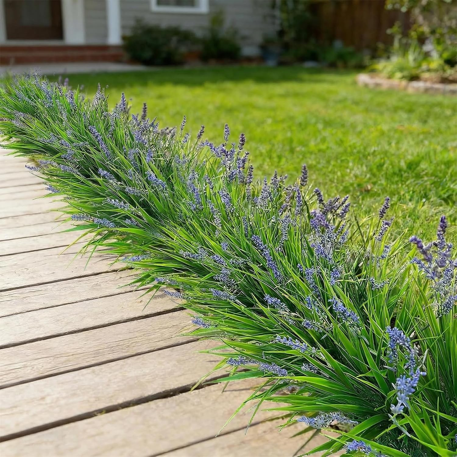 12 Bundles UV Faux Monkey Grass with Flowers, Outdoor Planter Decor US