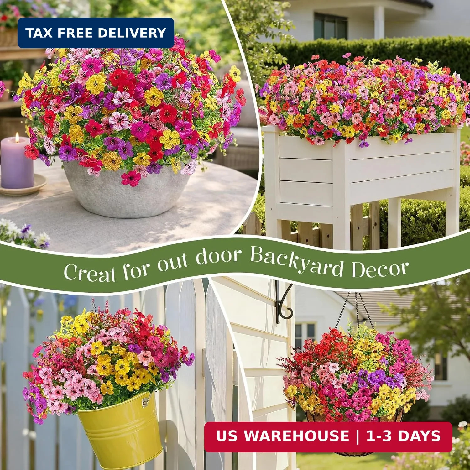 24 Bundles Artificial Flowers UV Resistant Faux Plants Outdoor Decor