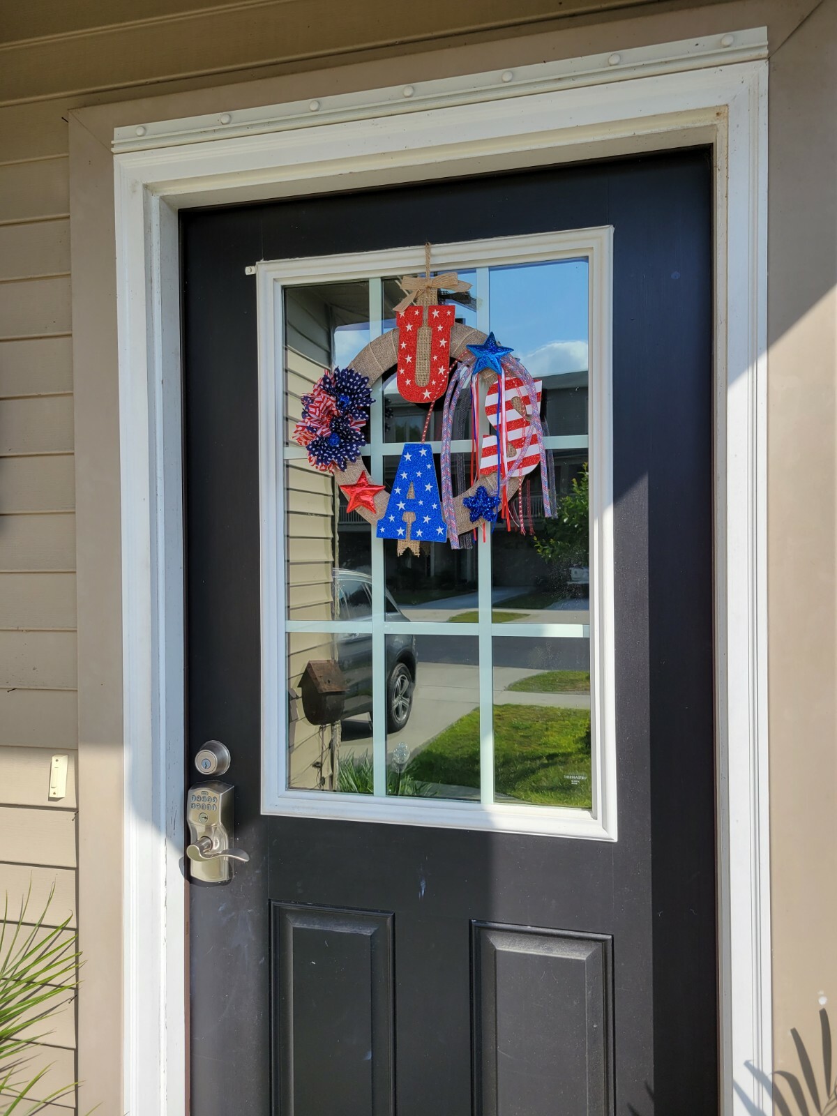 USA sparkling red white blue burlap Door WREATH patriotic 4th of July fireworks