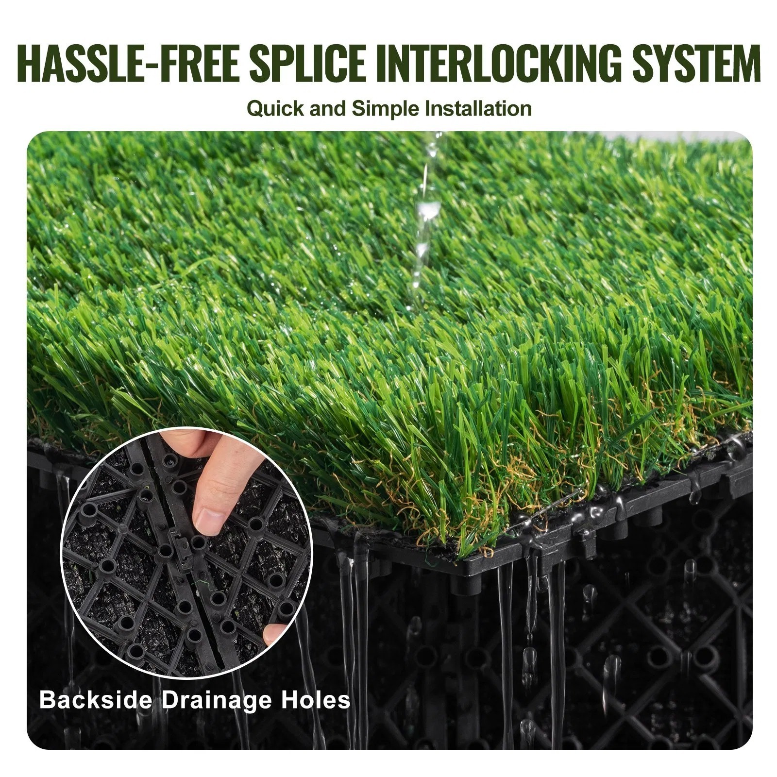 Artifical Grass Tiles Interlocking Turf Deck Set, 18 Pack – 12″x12″, Synthetic