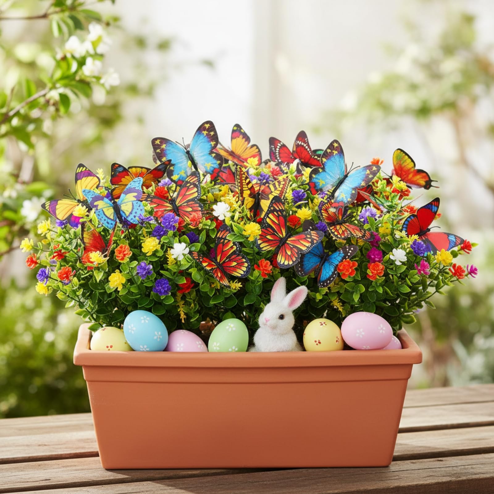 24 Pcs Artificial Flowers and 36 Pcs Butterfly Stakes UV Resistant Fake Plast…