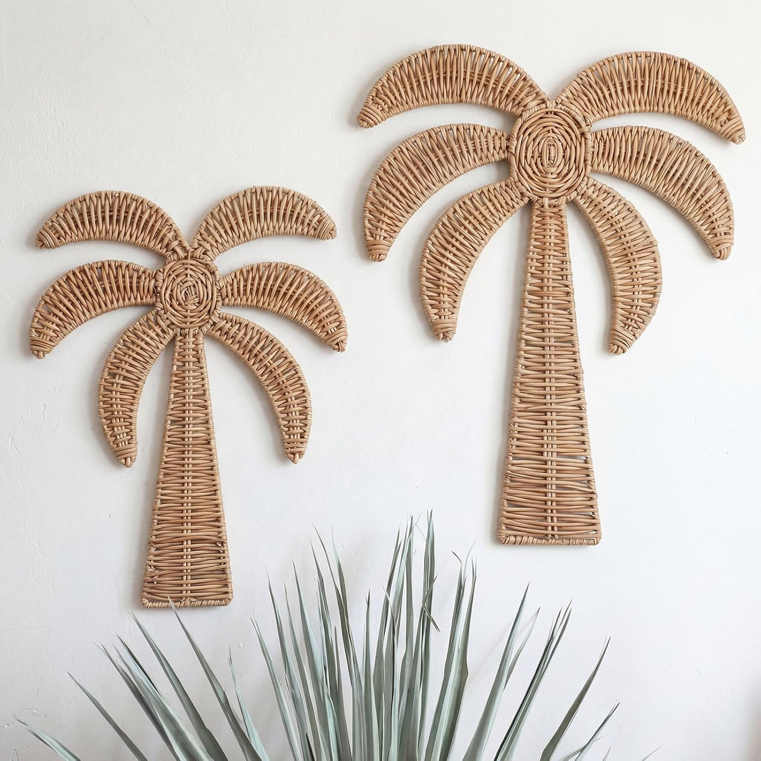 Coastal Rattan Palm Tree Wall Decor – 2 Pcs for Boho Beach Vibes